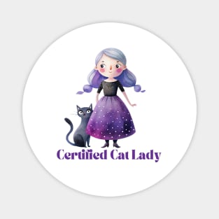 Whimsical Girl with Black Cat Magnet